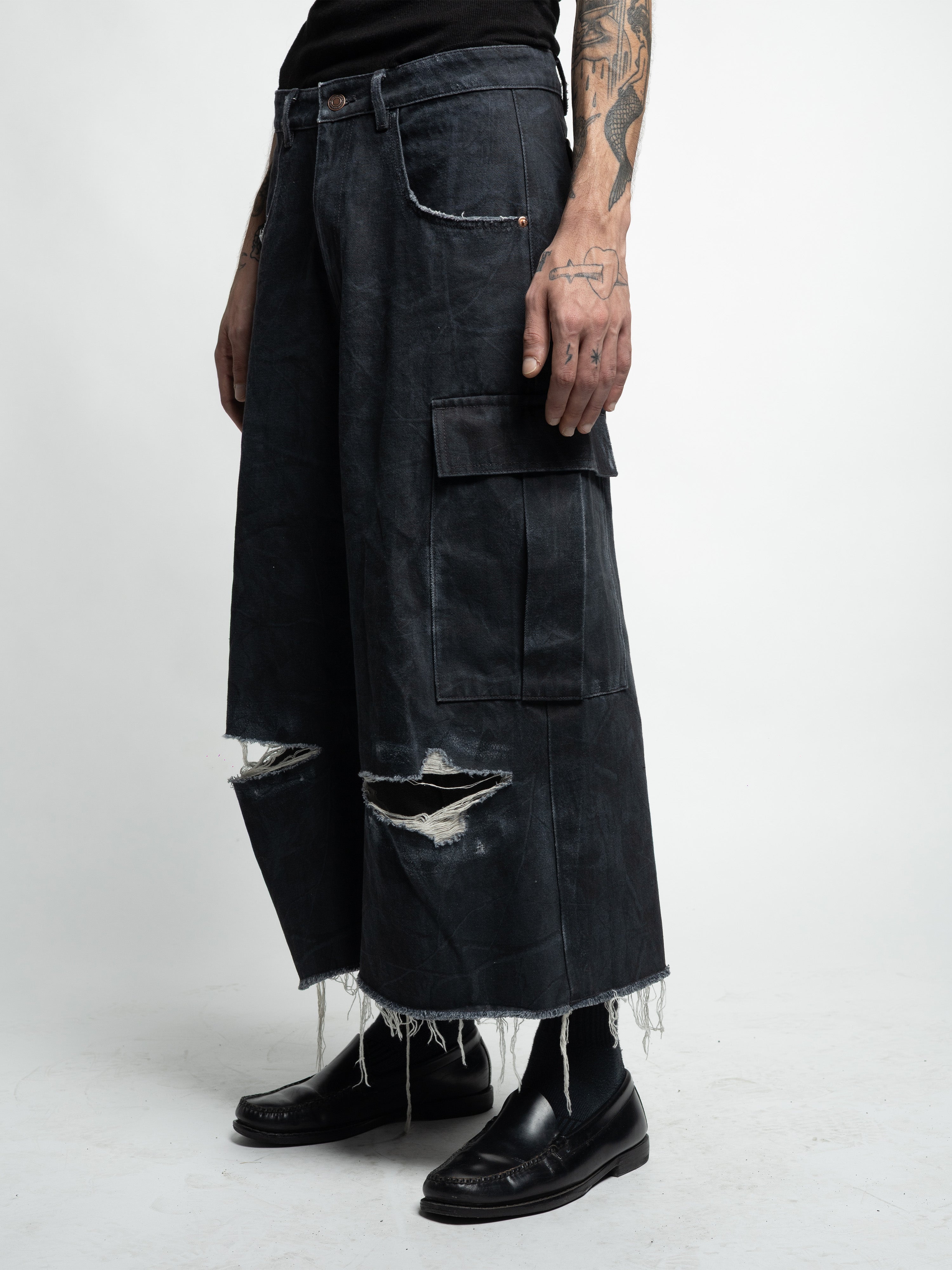 COMBAT - LONG CAMO JORTS BLACK