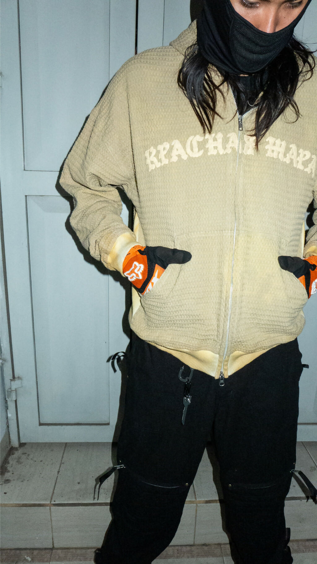 Beige Double Zip Hoodie